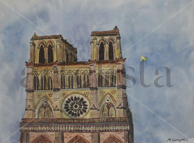 Bella Notre Dame Acuarela Papel Paisaje