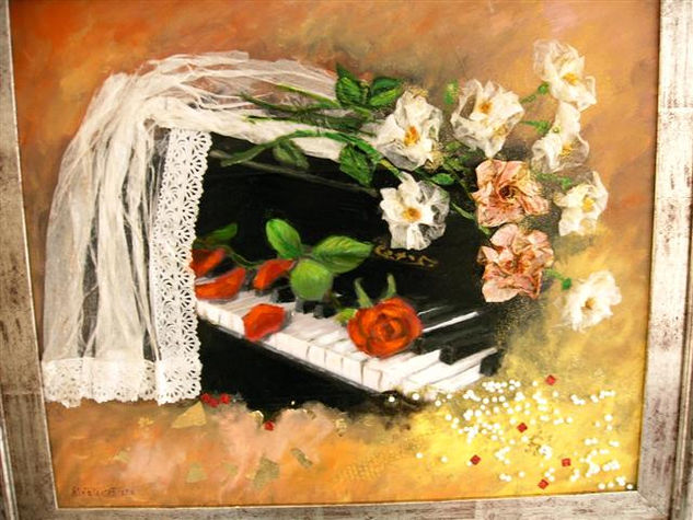 PIANO Oil Canvas Floral Painting