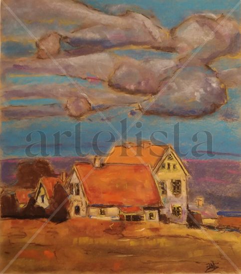 Casas Bajo el cielo Pastel Papel Paisaje