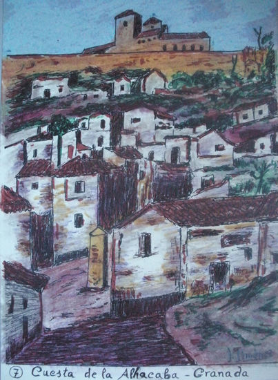 Granada en color-7-Cuesta de la Alhacaba Mixed Media