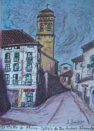 Granada en color-9-Calle de Elvira-Iglesia de San Andres Mixed Media