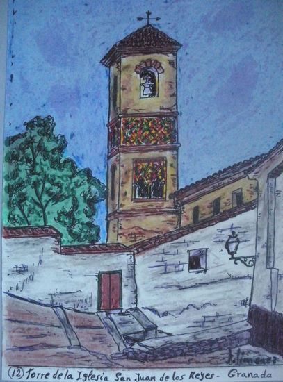 Granada en color-12-Torre de la Iglesia San Juan de los Reyes Técnica Mixta