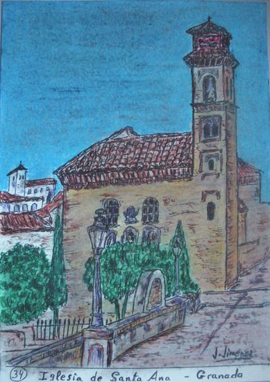 Granada en color-34-Iglesia de Santa Ana Mixed Media