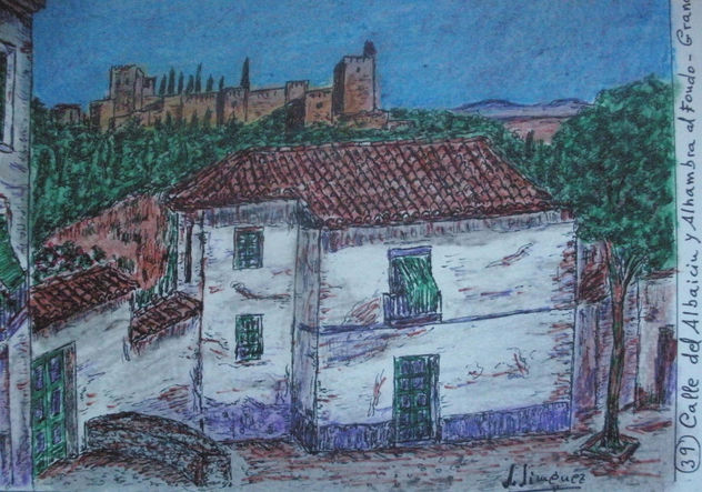 Granada en color-39-Calle de Albaicin y Alhambra al fondo