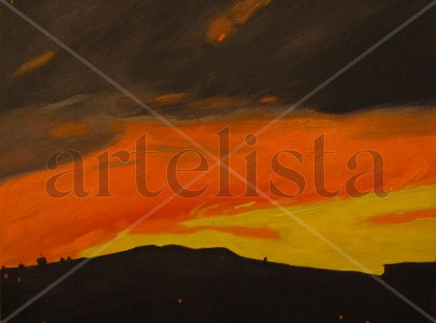 Puesta de sol Gouache Lienzo Paisaje