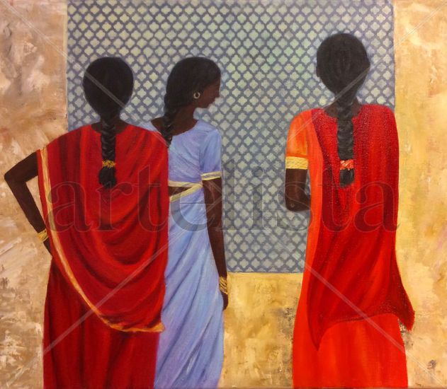 Tres hermanas mirando al futuro Oil Canvas Figure Painting