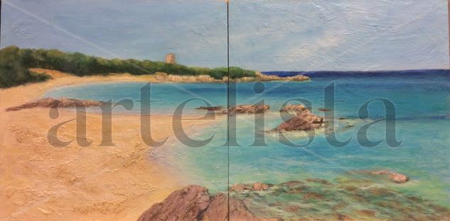 Playa de Aglientu. Oil Panel Marine Painting