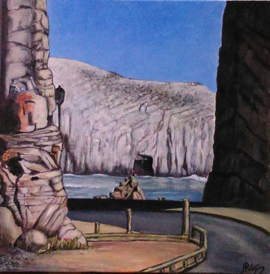 piedra de la iglesia, año 2015, constitucion, chile. Acrylic Canvas Marine Painting