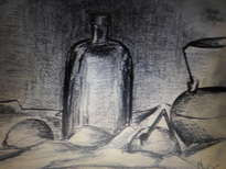 bodegon de estudio, año 2005, constitucion, chile. Charcoal