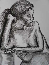 desnudo de estudio, año 2005, constitución, chile. Charcoal