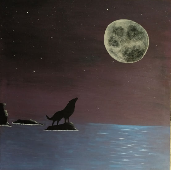 El lobo del anochecer. Acrylic Canvas Landscaping