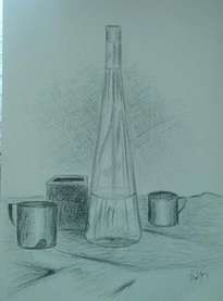 Bodegón de estudio, año, 2001, constitución, chile. Pencil