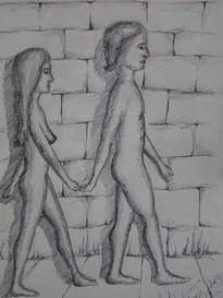 croquis de pareja caminamdo, año 2015, constitucion, chile. Pencil