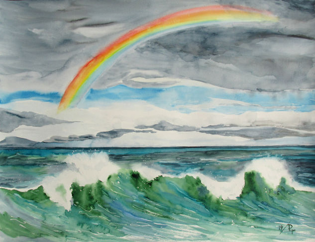 arcoiris en la tormenta Watercolour Paper Marine Painting