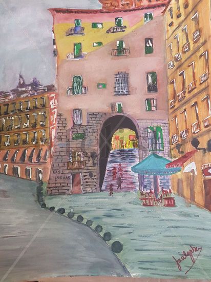 Calle y Arco de Cuchilleros (madrid) Acuarela Papel Paisaje