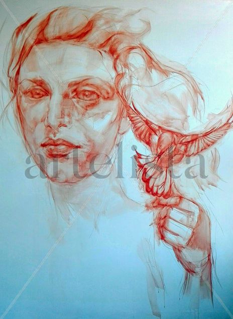 Mujer con pájaro.