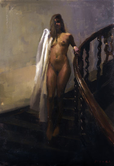 Violeta en la escalera Oil Canvas Figure Painting