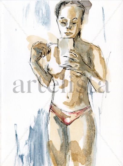 Selfie 011 Mixed media Paper Nude Paintings