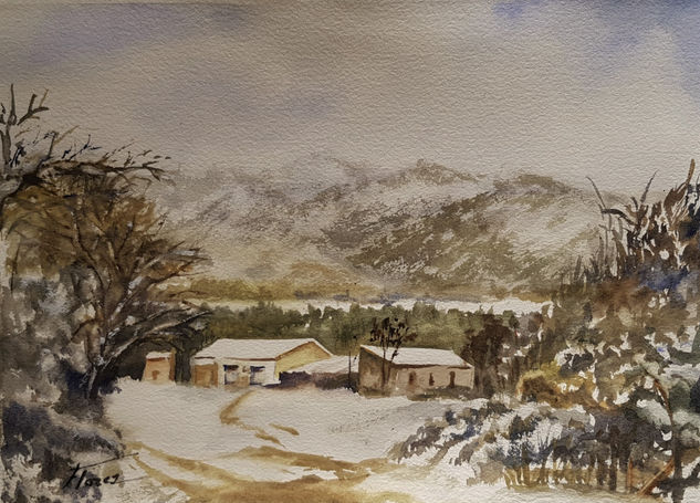 Llega la nieve Acuarela Papel Paisaje