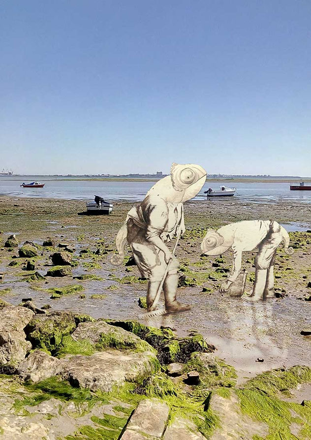 Camaleones mariscando