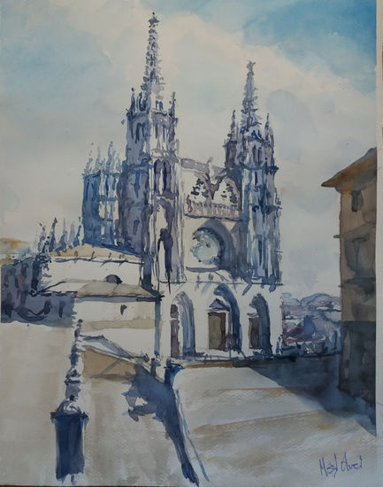 catedral de Burgos Acuarela Papel Paisaje