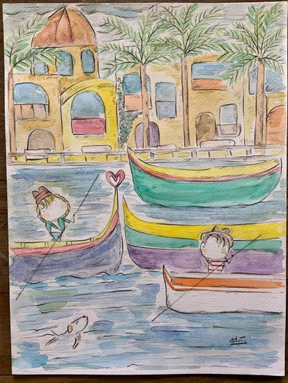 Amigos  en la bahia de  Marshaslox Watercolour Paper Landscaping