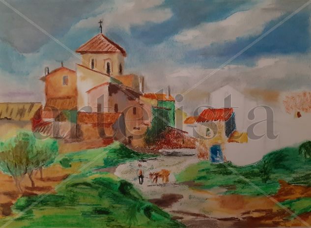 pueblo Pastel Papel Paisaje