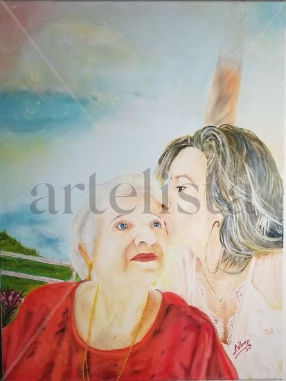 Beso de la nieta Óleo Lienzo Retrato