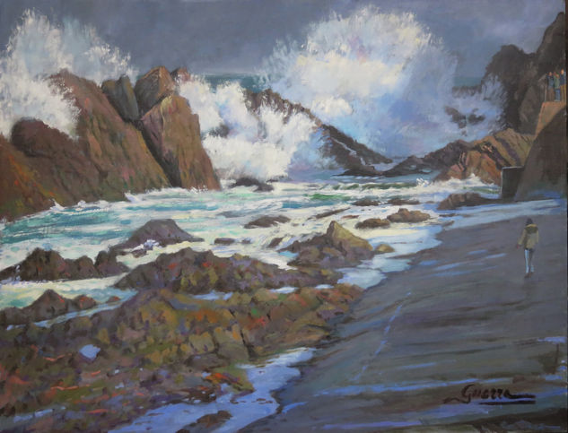 Olas en Armintza Oil Panel Marine Painting