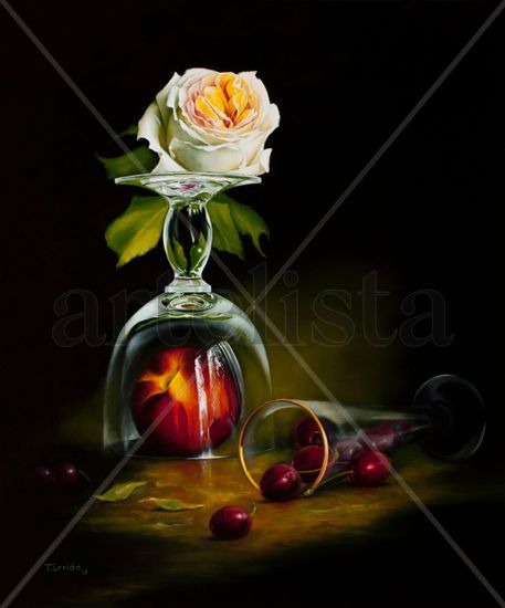 Rosa y Copas Oil Canvas Still Life Paintings