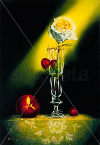 Rosa y Cerezas Oil Canvas Still Life Paintings