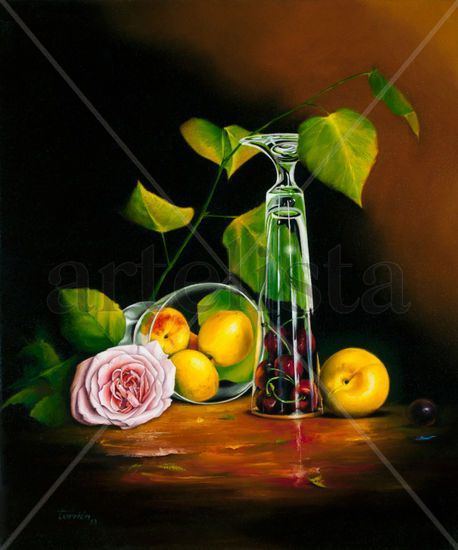 Rosa y Albaricoques Oil Canvas Still Life Paintings