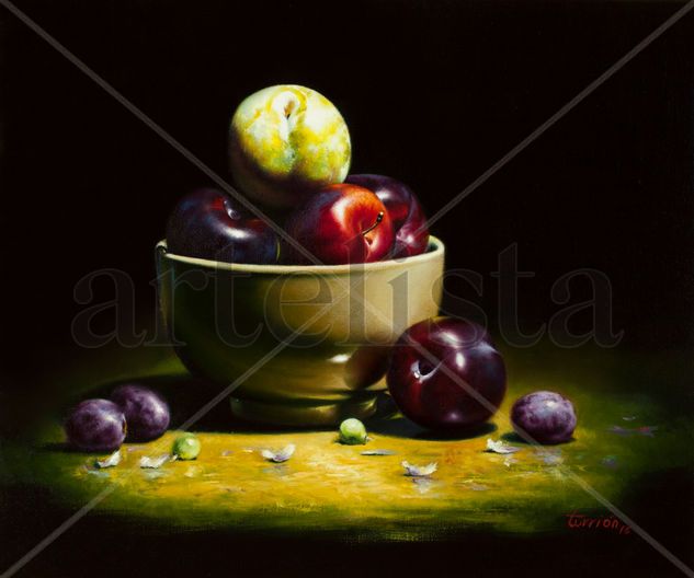 Bol y Ciruelas Oil Canvas Still Life Paintings