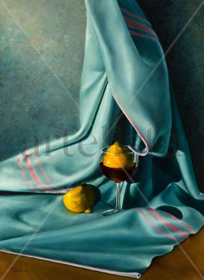 Paño Azul y Limones Oil Canvas Still Life Paintings