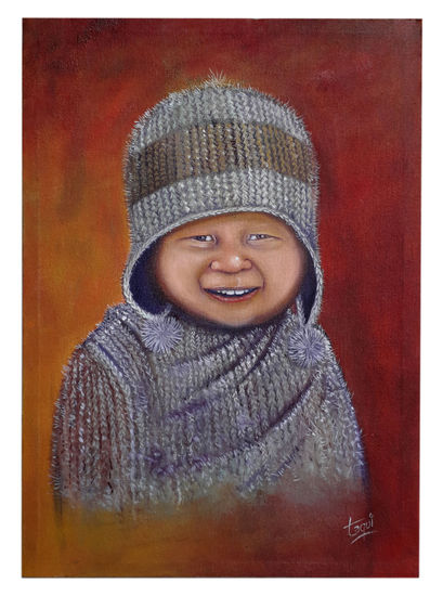 Infancia en los Andes Oil Canvas Portrait