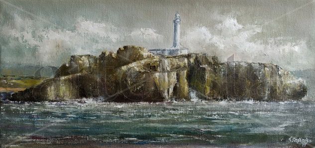 Faro de la Isla de Mouro-Santander Óleo Lienzo Marina