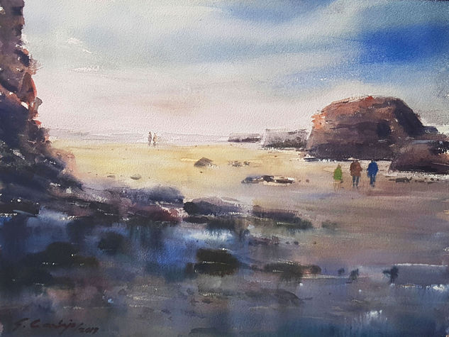 paseando por la playa las catedrales Watercolour Paper Marine Painting