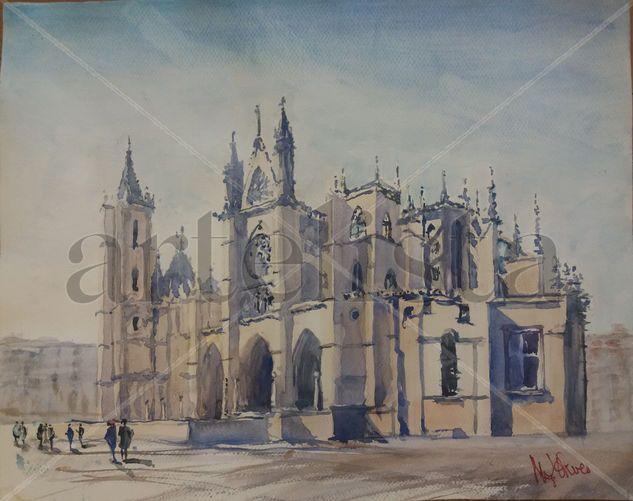 catedral de León Acuarela Papel Paisaje