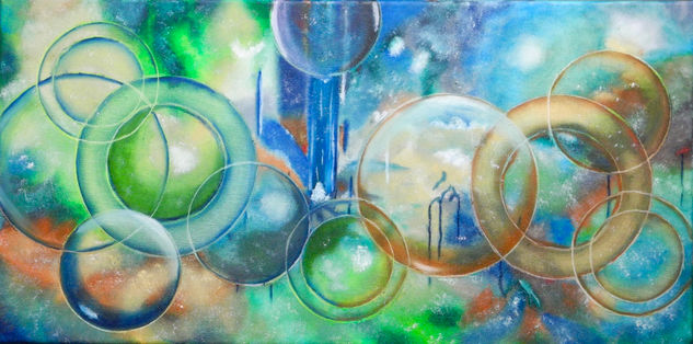 Planets and Bubbles Oil Canvas Figure Painting