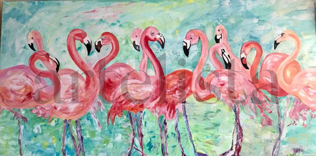 Flamingo’s dancing Acrylic Canvas Animals