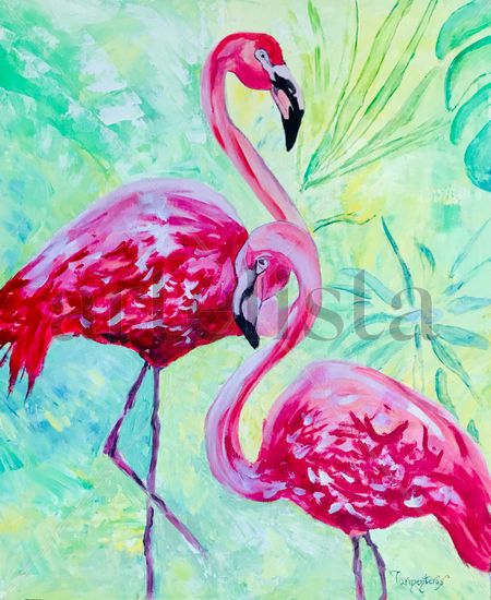 Flamencos I Acrylic Canvas Animals