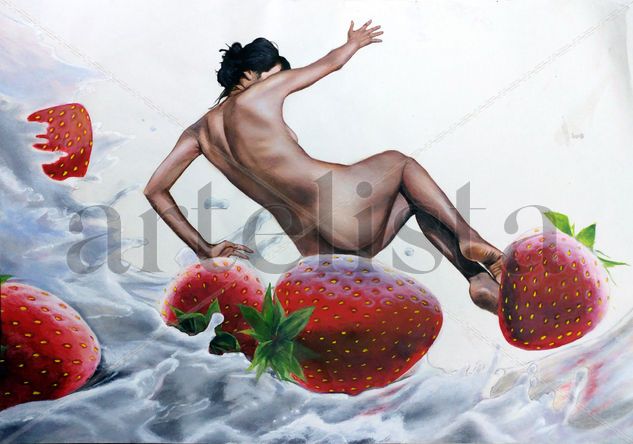 Avalancha de Leche y Frutillas Acrylic Paper Nude Paintings