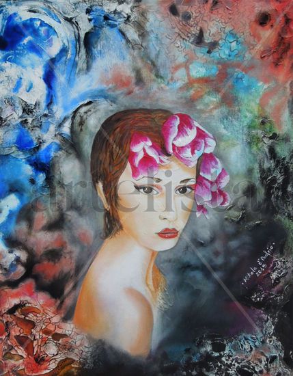 Mujer con Flores Oil Canvas Portrait