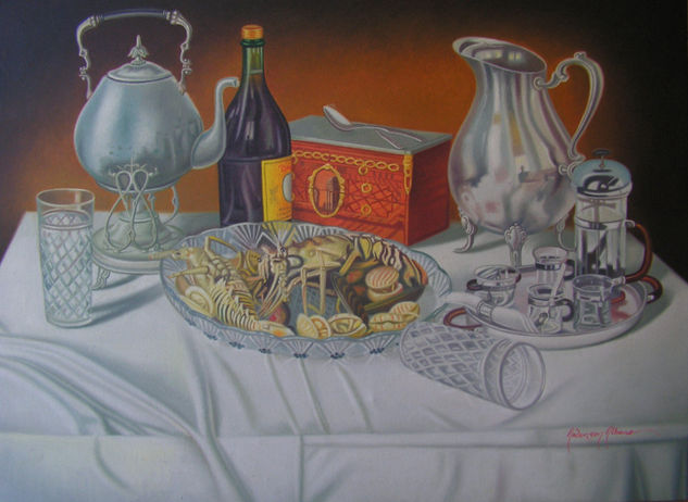 STILL LIFE WITH LOBSTERS// bodegon con langostas Oil Canvas Still Life Paintings