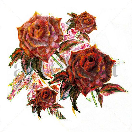 Cuatro rosas II Mixed Media