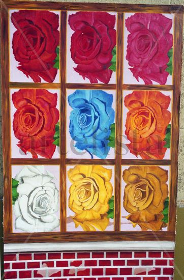 Las 9 rosas Oil Panel Floral Painting