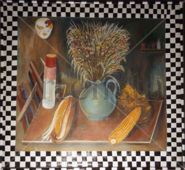 bodegon con mascara Oil Canvas Still Life Paintings