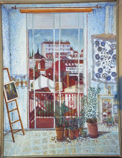 Paisaje urbano desde la ventana Oil Canvas Landscaping