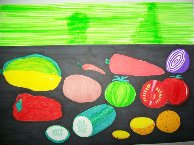 verduras en la cocina Felt-tip pen Card Still Life Paintings