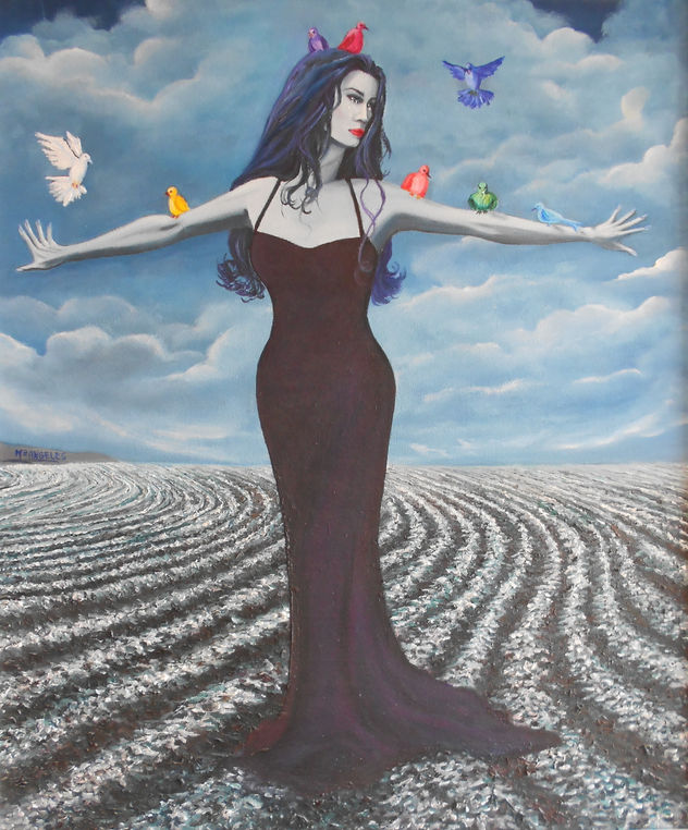 Mujer y los pájaros del arco iris